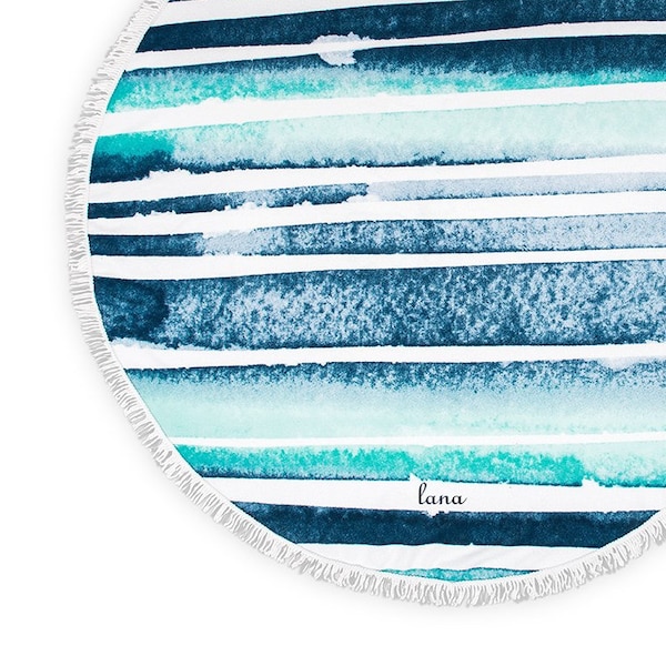 Personalized Beach Towel - Circular Towel - Ombre Stripes - Water Color - Best Friends - Customized Gift - Vacation Memento - For Her