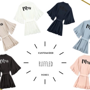 Personalized Mrs Script Ruffle Hem Robe - Ruffle Robe for Bride - Custom Bridal Robe - Bridal Shower Gift - Custom Engagement Party Gift