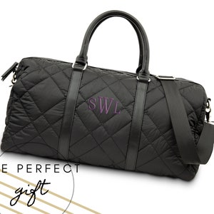 Maßgeschneiderte gesteppte schwarze Wochenendtasche - Schwarze Reisetasche - Handgemachte Tasche - Personalisiertes Geschenk - Geschenk für Sie - Ihr Geburtstag - Muttertag