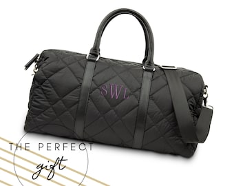 Sac de week-end noir matelassé personnalisé - Sac de sport noir - Sac de transport - Cadeau personnalisé - Cadeau pour elle - Son anniversaire - Fête des mères