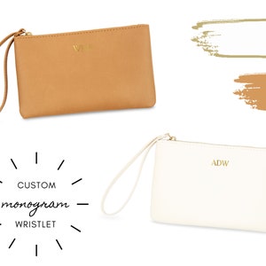 Cartera de pulsera personalizada para damas de honor - Cartera de pulsera con monograma personalizada - Cuero vegano - Regalo para la fiesta nupcial - Recuerdo de la despedida de soltera