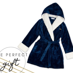 Personalized Bathrobe - Navy Blue Plush Robe - Christmas Robe - Winter Bathrobe - Gifts for Her - Gifts for Mom - Christmas Gift for Her