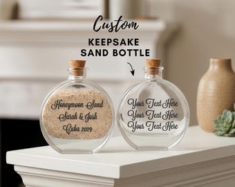 Barattolo ricordo personalizzato con sabbia da spiaggia - Bottiglia di vetro personalizzata con tappo di sughero per collezione di sabbia e conchiglie - Ricordo di viaggio - Vacanza al mare in famiglia