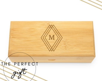 Custom Bamboo Sunglasses Case - Engraved Initial Glasses Case - Gifts for Him - His Birthday Gift - Groomsman Favor - Father's Day Gift Idea