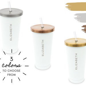 Personalized Name Tumbler with Straw - Customized White Drink Tumbler with Straw - Gifts for Her - Gifts for Mom - Bridesmaid Gift