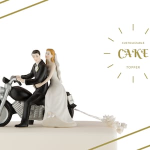 Wedding Cake Topper Personalized Motorcycle Couple Bride and Groom Wedding Cake Topper Biker Theme Wedding Motorcycle Cake Topper image 1