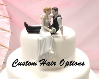 Custom Wedding Cake Topper - Romantic Cake Topper - Bride and Groom - Veil - Miniature Veil - Personalized Hair Color - Look of Love