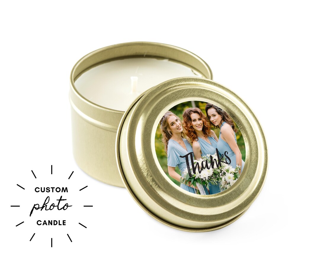 Bulk Wedding Favors - Custom Photo Gold Tin Candle Favors - Engagement ...