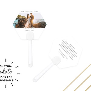 Abanico de mano con foto personalizado - Abanico de papel con impresión personalizada - Abanico de mano para bodas - Abanico de iglesia - Programa de bodas - Abanico de papel con forma hexagonal
