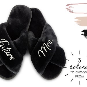 Future Mrs. Fuzzy Slide Slippers - Bridal Shower Fuzzy Slippers - Bride to Be Slippers - Wedding Party Favor - Unique Bridal Shower Gift