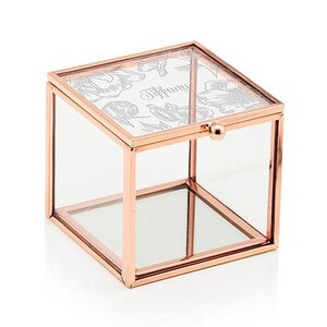 Etched Glass Jewelry Box - Rose Gold Jewelry Box - Modern Floral Design - Personalized Gift - Bridesmaid Gift - Gift for the Bride - Wedding