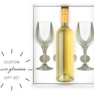 Wedding Wine Glass Gift Set - Stacked Monogram Wine Glasses - Custom Wine Lover Wedding Shower Gift - Bridesmaid Gift - Custom Wedding Gift