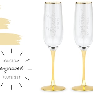 Bride and Groom Wedding Toasting Flutes - Set of 2 Engraved Wedding Champagne Glasses for Bride and Groom - Wedding Reception - Keepsake