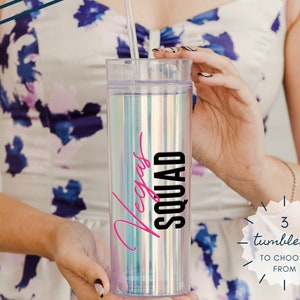 Vaso con estampado rosa neón de Vegas Squad - Vaso personalizado de 17 oz con pajita - Regalo de cumpleaños de Las Vegas - Regalo con nombre personalizado - Viaje de chicas a Las Vegas