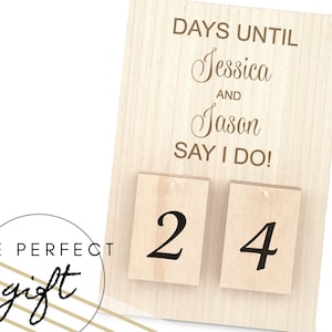 Personalisierter Hochzeits-Countdown-Kalender - Einzigartiger Hochzeits-Countdown aus Holz - Tage bis wir sagen, dass ich es tue - Kalender - Personalisiertes Brautgeschenk