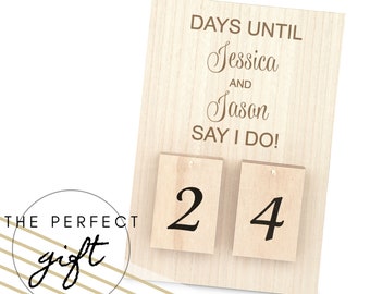 Personalisierter Hochzeits-Countdown-Kalender - Einzigartiger Hochzeits-Countdown aus Holz - Tage bis wir sagen, dass ich es tue - Kalender - Personalisiertes Brautgeschenk