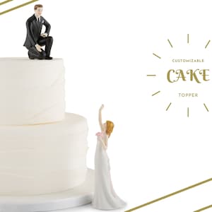 Custom Wedding Cake Topper - Romantic - Reaching Bride and Helpful Bending Groom - Wedding Cake Toppers - Porcelain Wedding Cake Toppers
