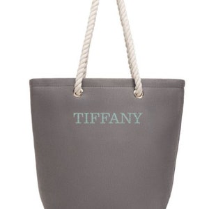 Personalisierte Tragetasche - Cabana Tote - Große Graue Einkaufstasche - Personalisiertes Geschenk - Strandtasche - Damen Tasche - Strandtasche - Seil Griff Tote
