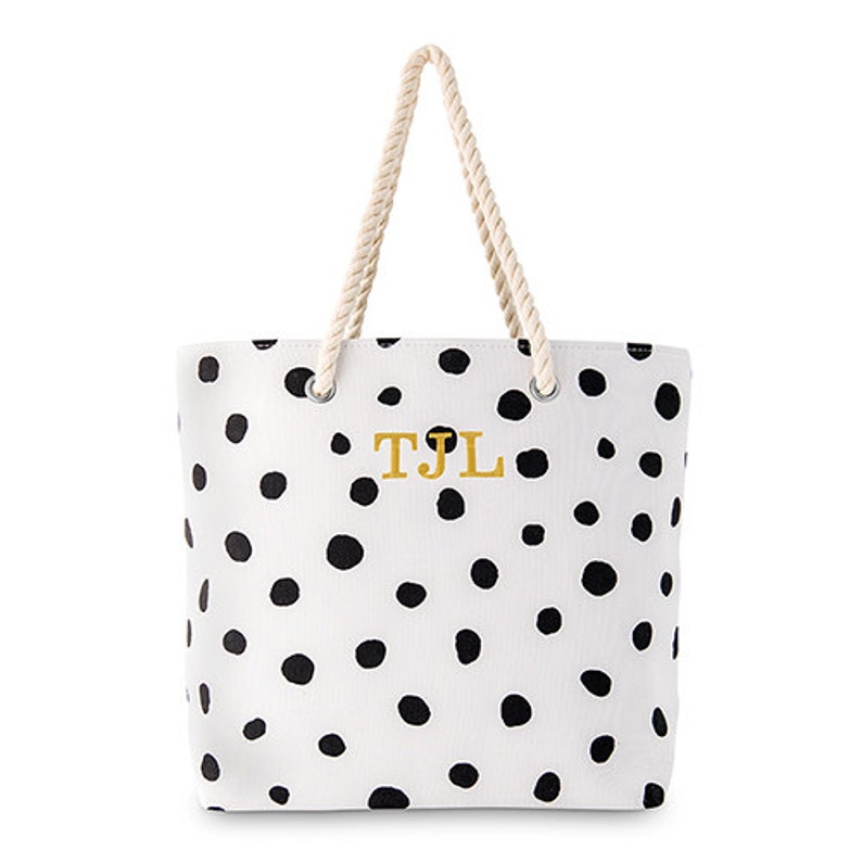 Personalized Tote Bag - Cabana Tote - Large Black and White Polka Dot Tote Bag - Personalized Gift - Valentine's Day Gift - Women's Tote 