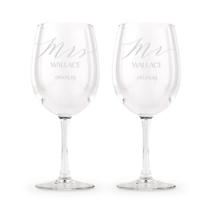 Mr Mrs - Juego de 2 copas de vino personalizadas con tallo para novia,  novio, recién casado, futuro pronto para ser comprometido, idea para  parejas