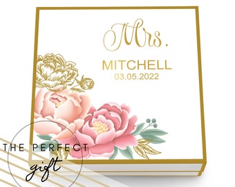 Custom Mrs. Print Floral Gift Box - Magnetic Gift Box - Personalized Bride Gift Box - Bridal Shower Gift Box - Wedding Present Gift Box