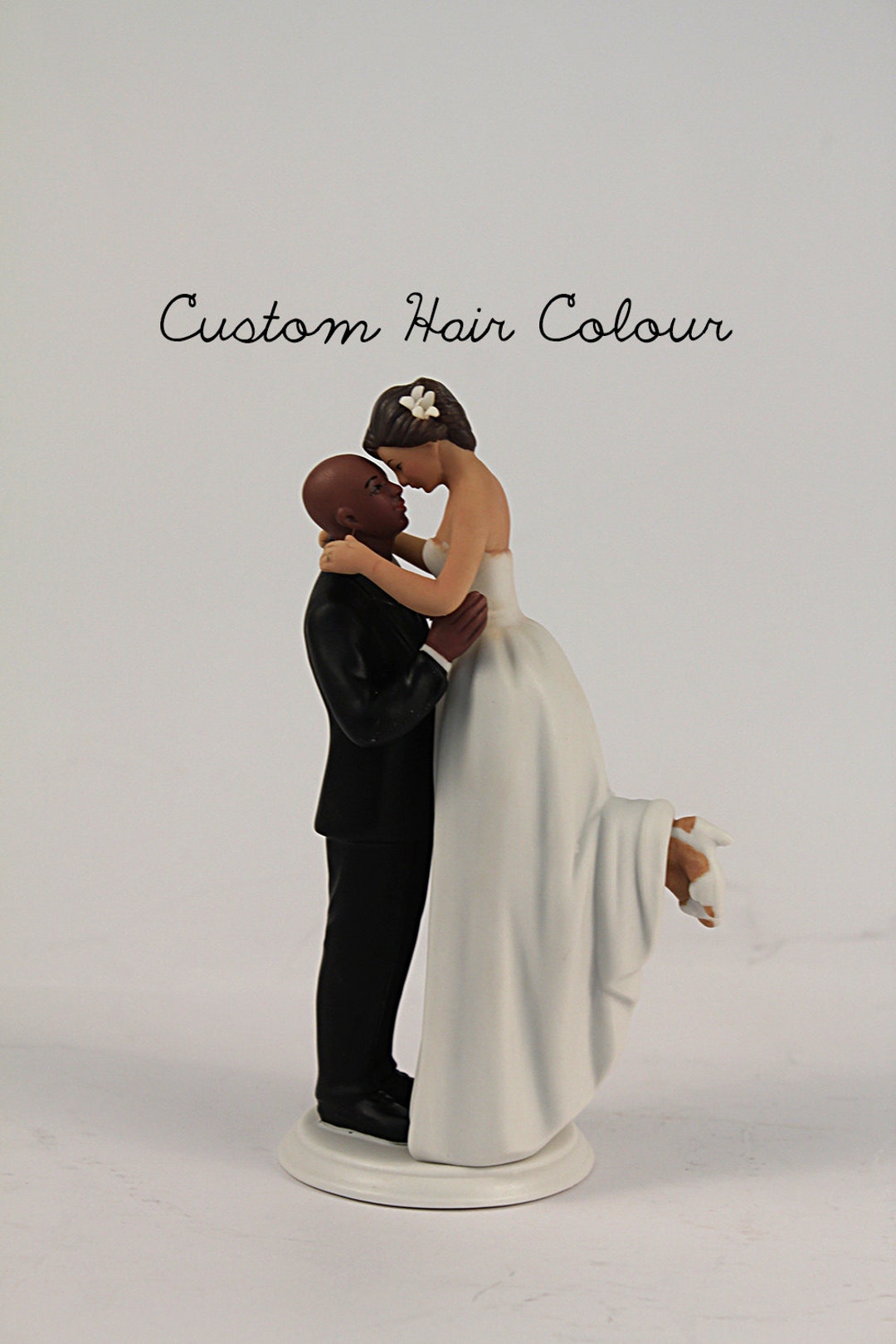 Unique Bride and Groom Wedding Cake Topper - Dark Skin Tone Bald Groom ...