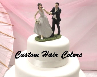 Wedding Cake Topper - Bride and Groom Wedding Cake Topper - Racing to the Altar - Personalized Cake Topper - Funny Wedding Cake Topper