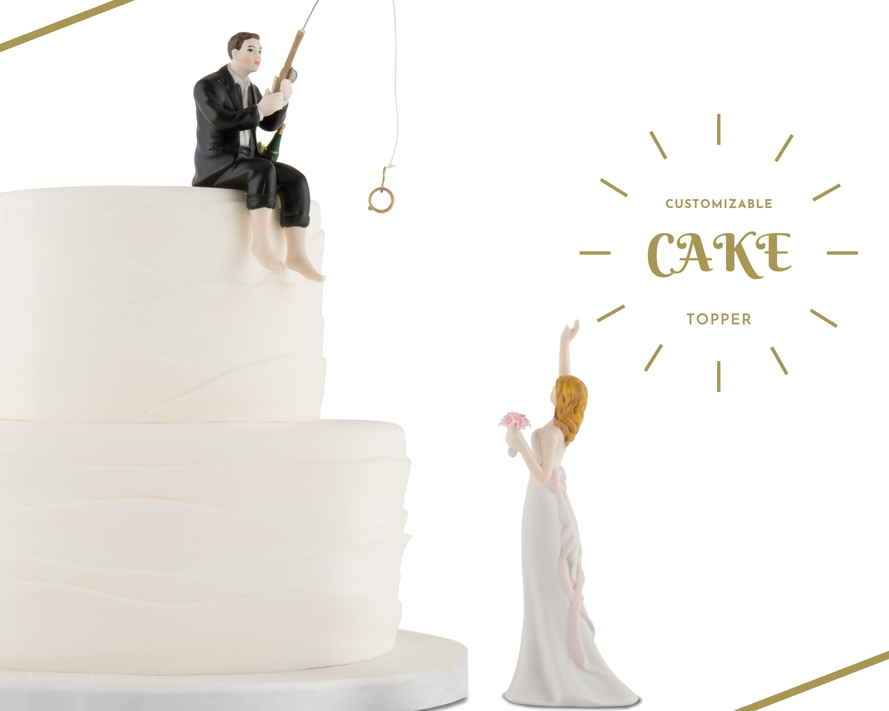 No FISHING Come Back Funny Wedding Cake Topper Bride and Groom Angler Best  Catch Fisherman Simple 
