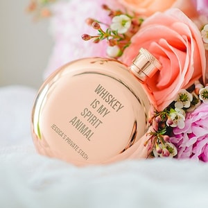 Rose Gold Funny Flask - Rose Gold Hip Flask - Engraved Flask - Personalized Flask - Spirit Animal Flask - Best Friend - Gifts for Her - BFF