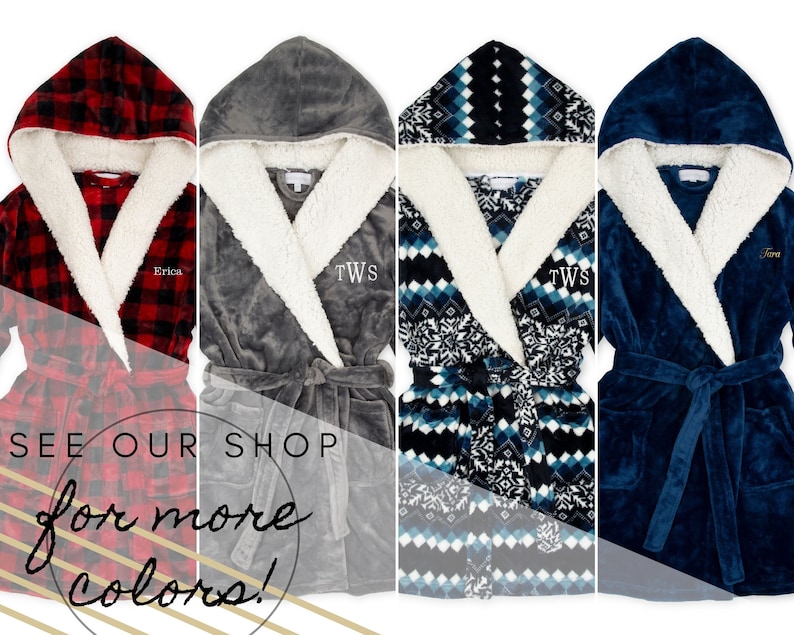 Personalized Ladies Sherpa Lined Robe Grey Robe Christmas Etsy