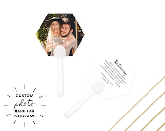 Hexagon Printed Paper Hand Fan - Custom Photo Paddle Fan - Personalized Wedding Fan - Church Fan - Wedding Program Hand Fan - Wedding Favor