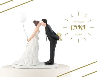 Custom Wedding Cake Topper - Balloon Wedding Cake Topper - Leaning in for a Kiss Bride and Groom - Romantic Wedding Cake Topper - Unique