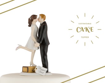 Personalized Wedding Cake Topper - A Kiss And We're Off Wedding Cake Topper - Honeymoon - Bride and Groom Cake Topper - Custom - Unique