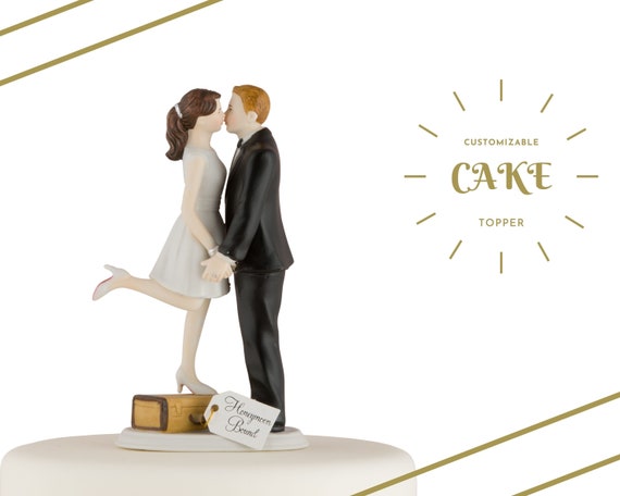 Whimsical Sitting Kissing Couple Wedding Cake Topper CUSTOMIZATION AVAILABLE 
