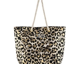 Borsa tote personalizzata - Stampa leopardata - Borsa shopping riutilizzabile - Borsa da spiaggia - Borsa da spiaggia in tela - Borsa da spiaggia - Festa della mamma - Regalo per la mamma