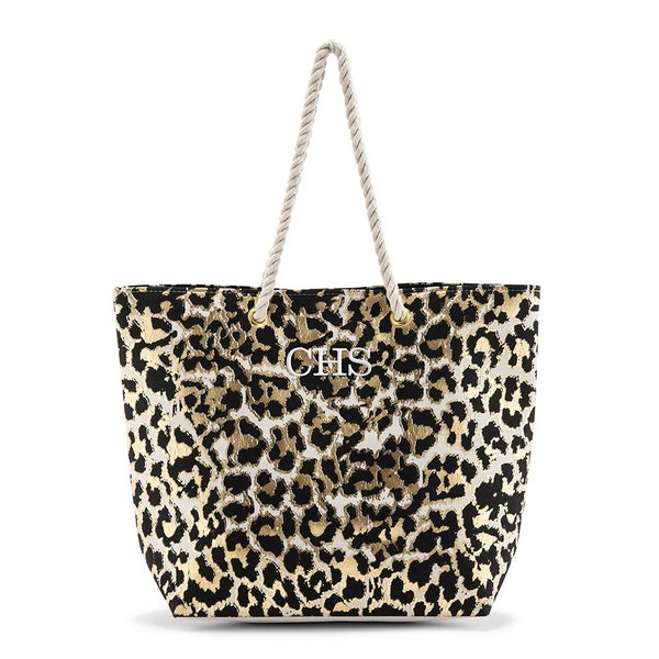Personalized Tote Bag - Leopard Print - Reusable Shopping Bag - Beach Tote - Canvas Beach Tote - Beach Bag - Mother's Day - Gift for Mom