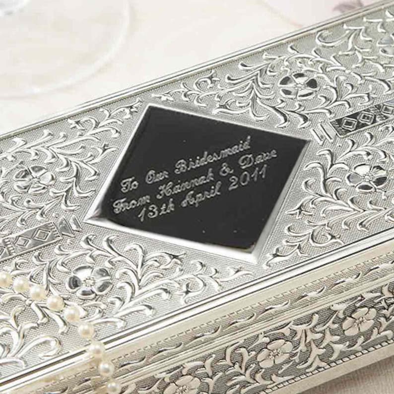 Antique Silver Jewelry Box Wedding Gift Gifts for Her Personalized Jewelry Box Personalized Vintage Engraved Jewelry Box