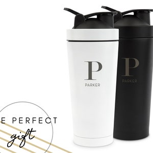 Custom Initial Protein Shaker Bottle - Personalized Gender Neutral Shaker Cup - Workout Water Bottle - Stainless Steel Protein Shaker