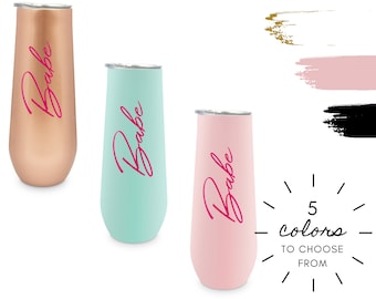 Girls Trip Wine Tumbler with Lid - Custom Name Babe Tumbler - Gift for Her - Gift for Wife - Insulated 8oz Stainless Steel Champagne Tumbler
