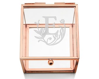 Fairy Tale Inspired Glass Jewelry Box - Rose Gold Jewelry Box - Monogram Jewelry Box - Personalized Gift - Valentine's Day - Gifts for Her