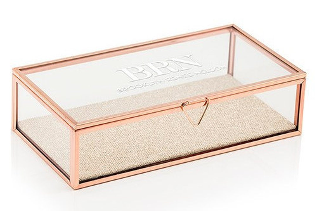 Personalized Glass Jewelry Box Custom Monogram Rose Gold Jewelry Box