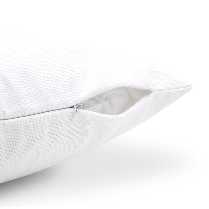 May include: White pillow cover with a zipper closure. The zipper is open and the inside of the pillow cover is visible.