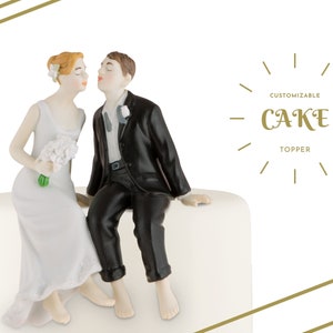 Personalized Wedding Cake Topper - Wedding Couple - Whimsical Sitting Bride and Groom Cake Topper - Weddings - Cake Topper - Romantic