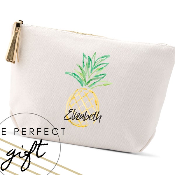 Personalized Cosmetics Bag - Pineapple - Gift for Mom - Gifts for Her - Birthday - Best Friend - Faux Leather - Customized Christmas Gift