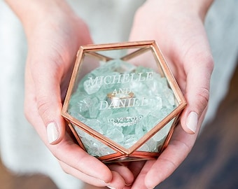 Personalized Glass Wedding Ring Box - Terrarium Ring Box - Glass Wedding Ring Box - Wedding Ring Display - Wedding Keepsake - Glass Ring Box