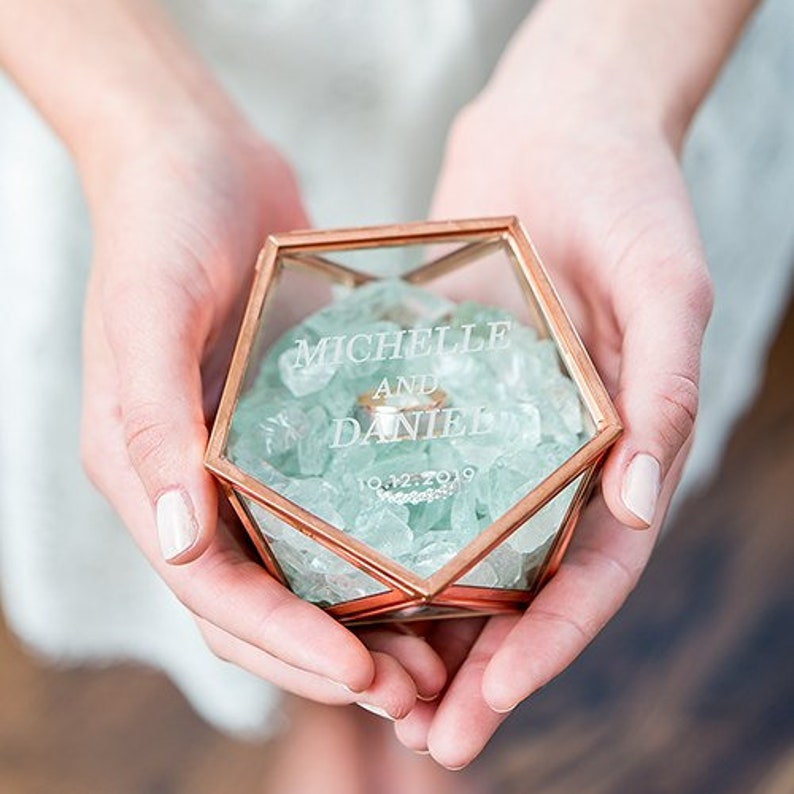 Personalized Wedding Ring Box - Terrarium Ring Box - Glass Ring Box - Wedding Gift - Copper Jewelry Box - Geometric Terrarium Ring Box 