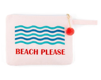 Custom Bikini Wet Bag - Beach Please - Personalized Beach Bag - Beach Zip Pouch - Beach Wedding - Bachelorette Party Gift - Waterproof Bag