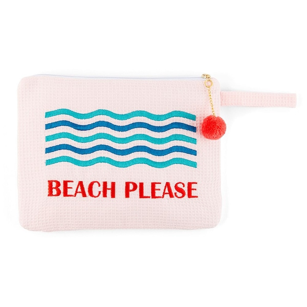 Custom Bikini Wet Bag - Beach Please - Personalized Beach Bag - Beach Zip Pouch - Beach Wedding - Bachelorette Party Gift - Waterproof Bag