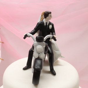 Wedding Cake Topper Personalized Motorcycle Couple Bride and Groom Wedding Cake Topper Biker Theme Wedding Motorcycle Cake Topper image 2