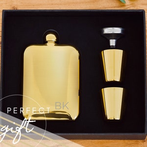 Simple Monogram Stainless Steel Flask - Gold Hip Flask - Personalized Initial Flask - Monogram Flask - Monogram Gift - Custom Flask Gift Set